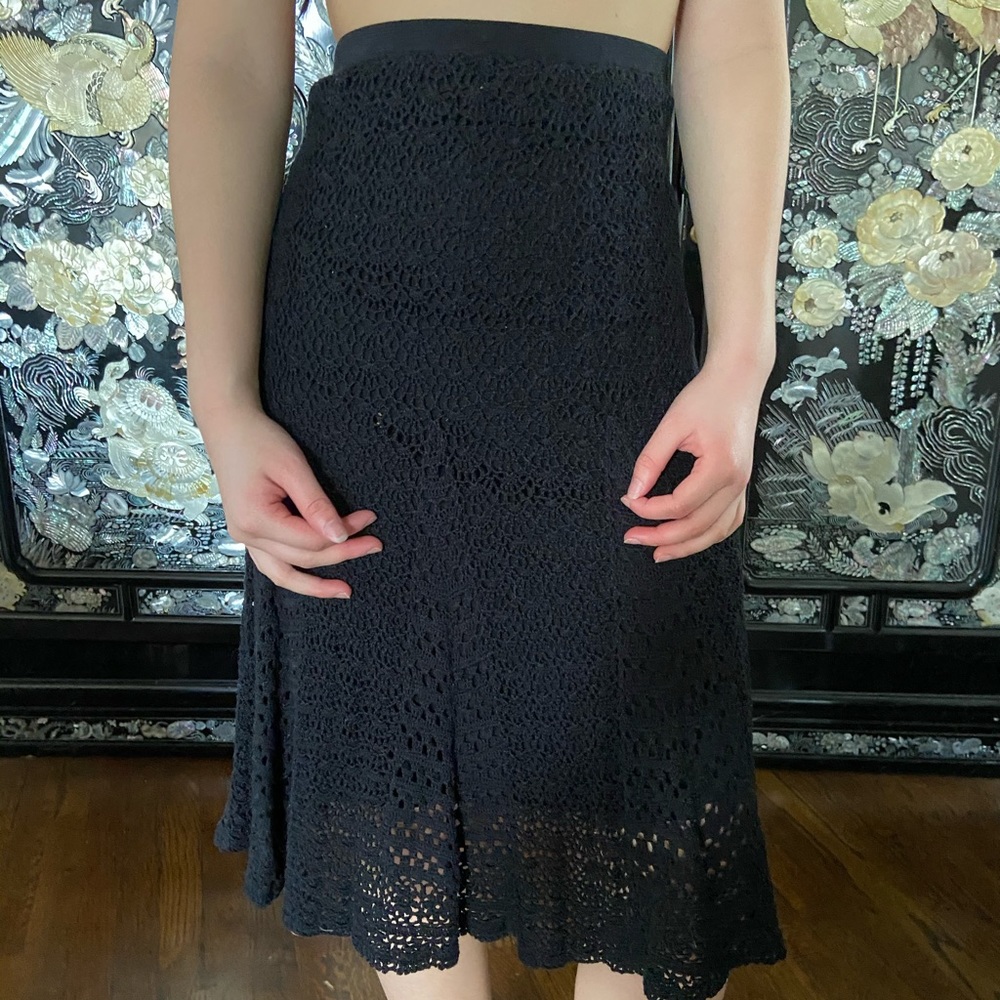 Black crochet knee skirt